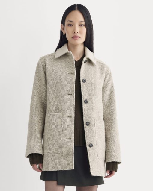 Italian Car Coat | Taupe Herringbone