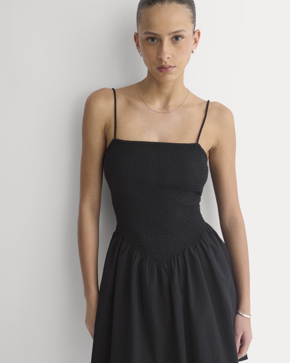 Gauze Smocked Mini Dress | Black - Image 3