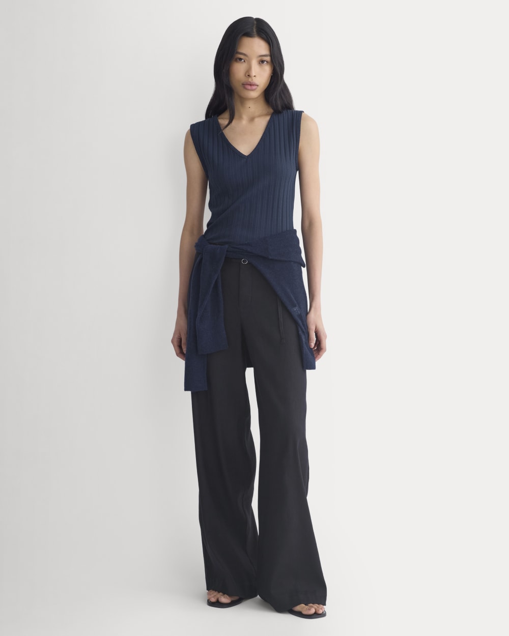 V-Neck Tank in Pointelle | Deep Navy - Image 3