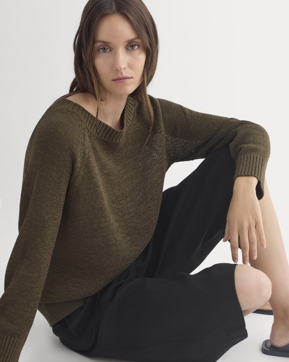 Wide-Neck Crew Sweater in Tape Yarn | Beech - Image 4