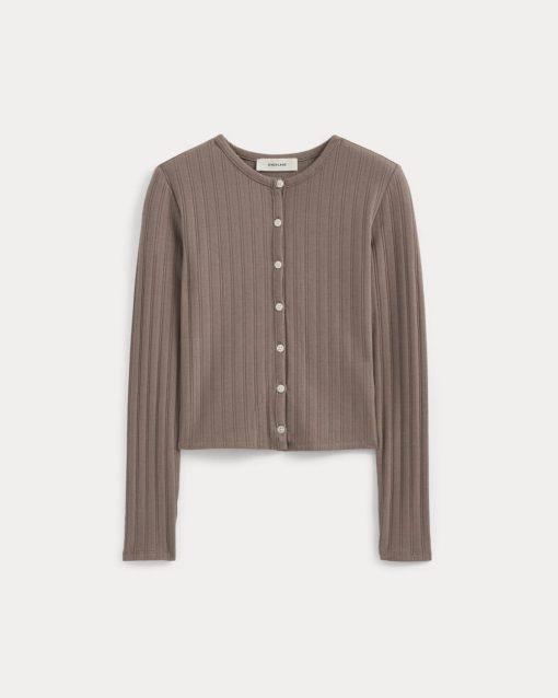Alternative view of Cardigan in Pointelle | Heathered Chocolate Chip