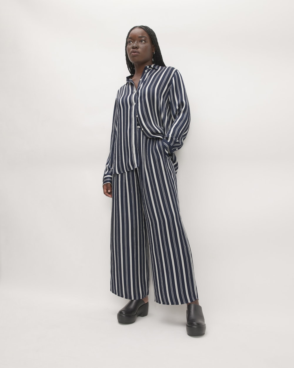 The Satin Relaxed Shirt | Navy / Bone - Image 3