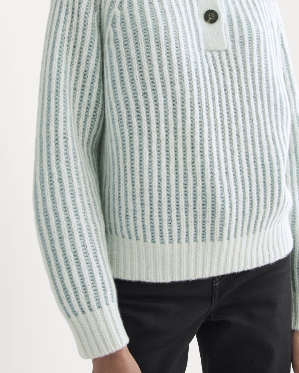 Funnel-Neck Ribbed Henley Sweater | Chalk Blue / Grey Mist Vertical Stripe - Image 3