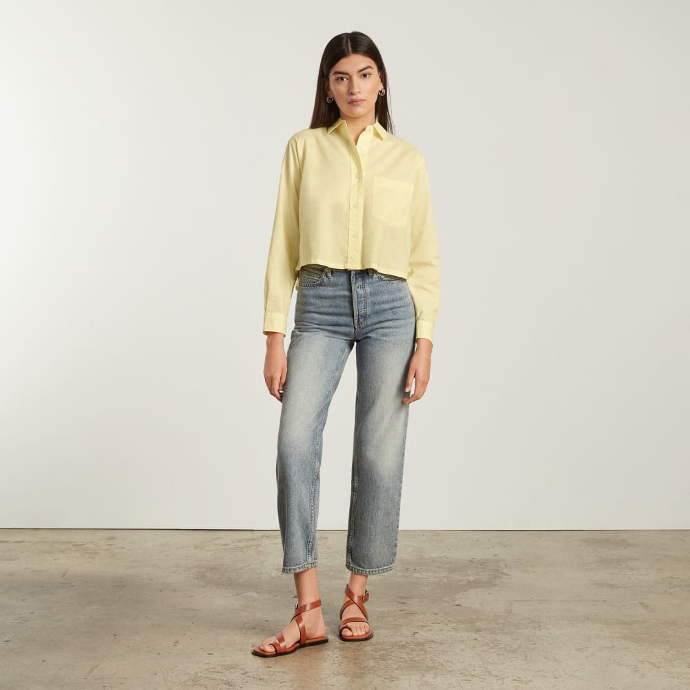 The Way-Short Shirt in Silky Cotton | Pastel Yellow - Image 3