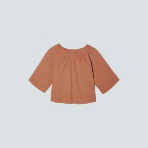 Alternative view of The Seersucker Gathered Tee | Tawny Brown