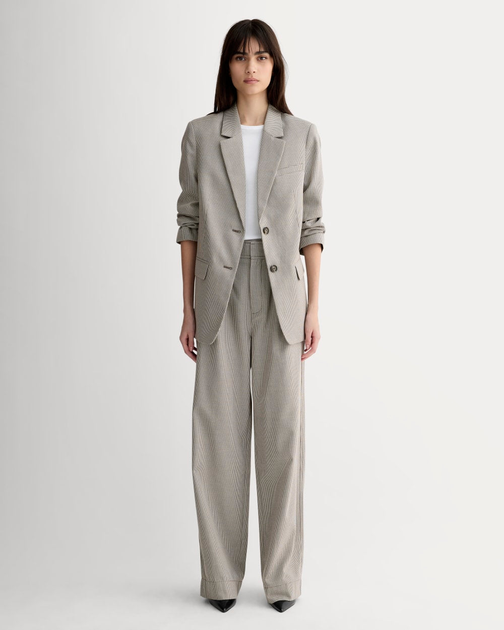 The Draper Pleated Pant in Buttersmooth | Deep Taupe Mini Gingham | 30 Inseam