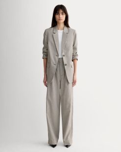 The Draper Pleated Pant in Buttersmooth | Deep Taupe Mini Gingham  | 32 Inseam