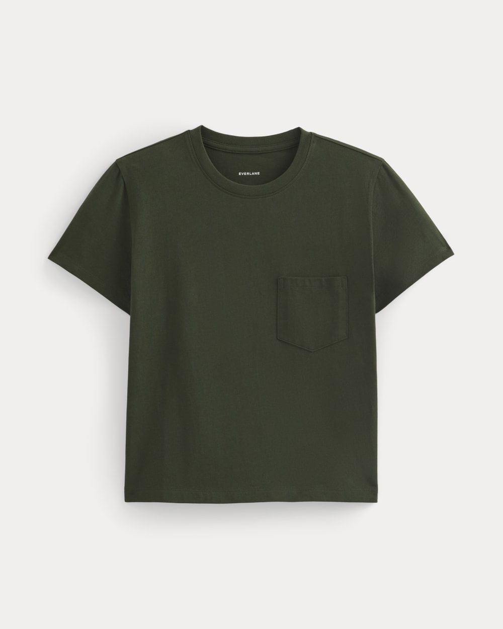 The Box-Cut Tee in Essential Cotton | Dark Green | Pocket - Image 2