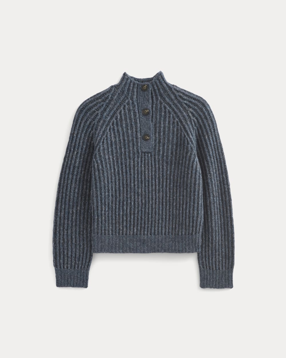 Funnel-Neck Ribbed Henley Sweater | Indigo - Image 2