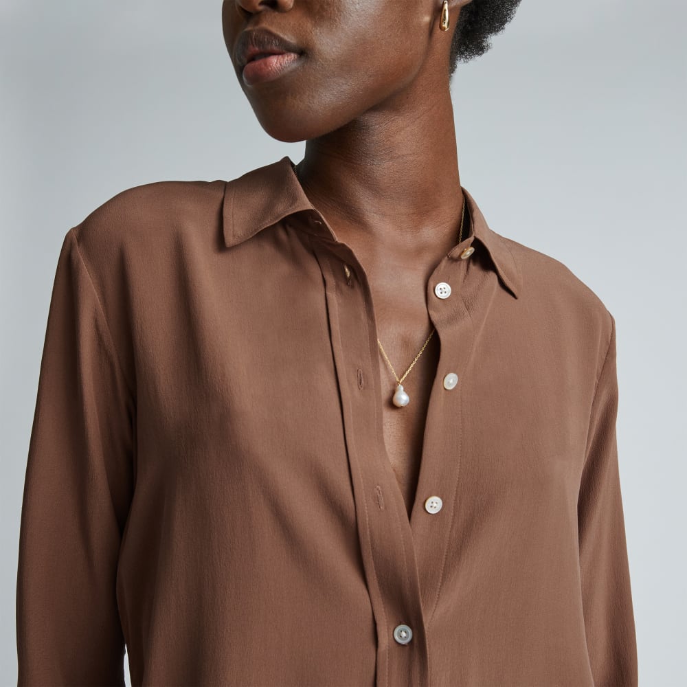 The Must-Have Shirt in Washable Silk | Carob Brown - Image 4