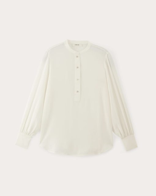 Alternative view of The Henley Shirt in Washable Silk | Off-White