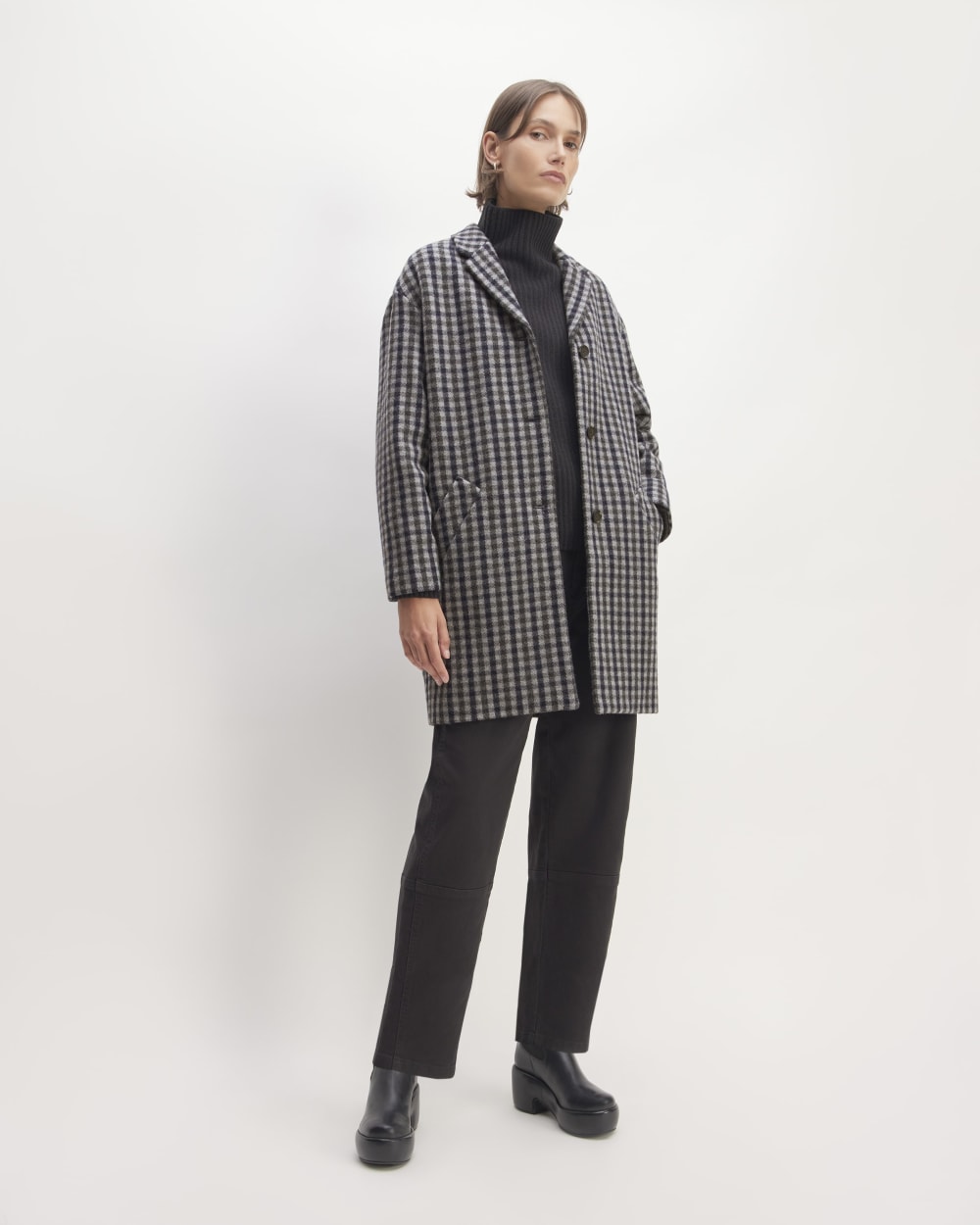 The Italian ReWool® Cocoon Coat | Grey / Charcoal / Navy Check - Image 3