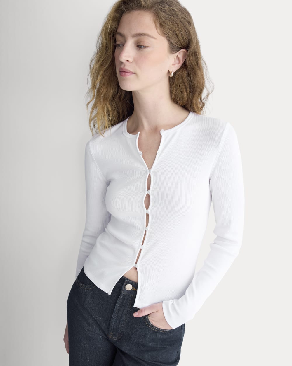 Luxe Rib Button-Up Top | White - Image 4