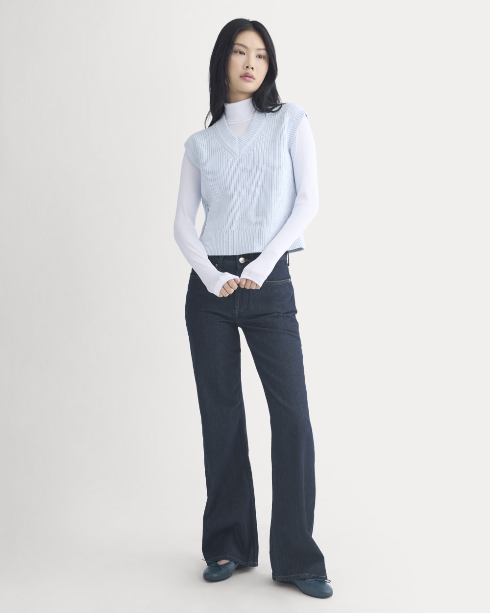 Ribbed V-Neck Vest in Everyday Cotton | Skywriting - Image 4
