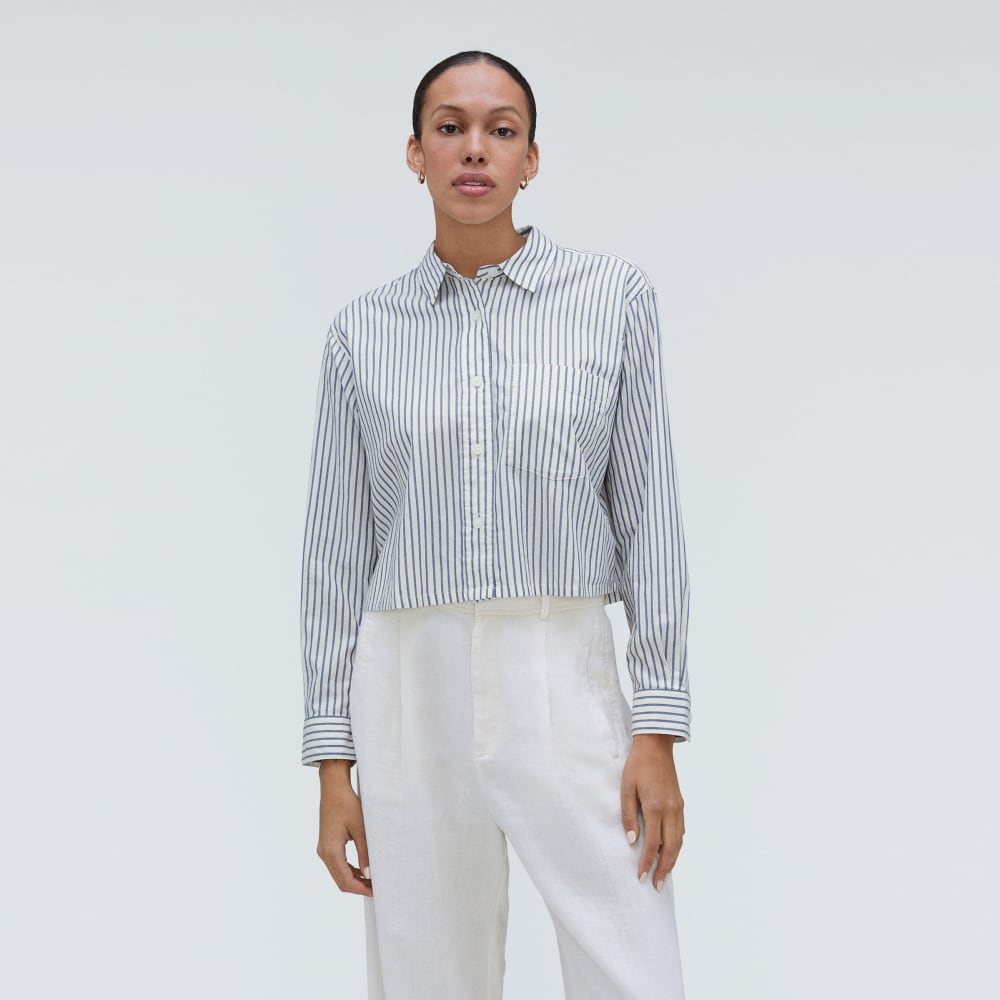 The Way-Short Shirt in Silky Cotton | Deep Blue / Canvas - Image 2