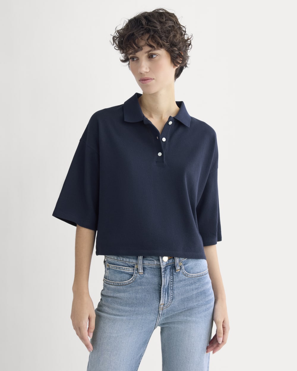 Pique Boxy Polo | Navy