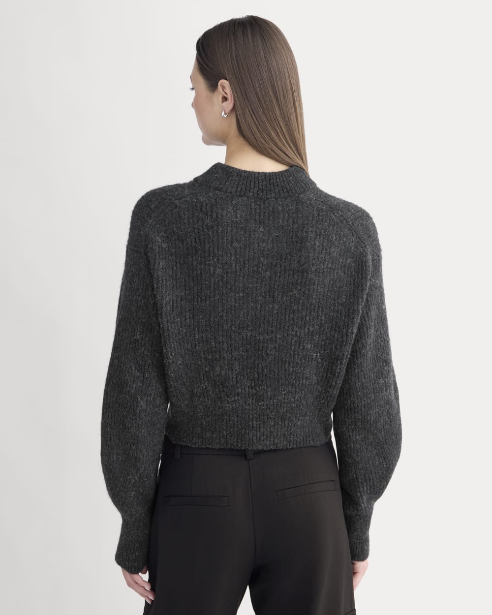 Cropped Cocoon Sweater in Alpaca | Heathered Black - Image 5