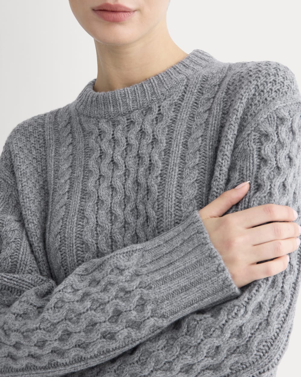 Cable Sweater in Luxe Merino | Heathered Mid-Grey - Image 4