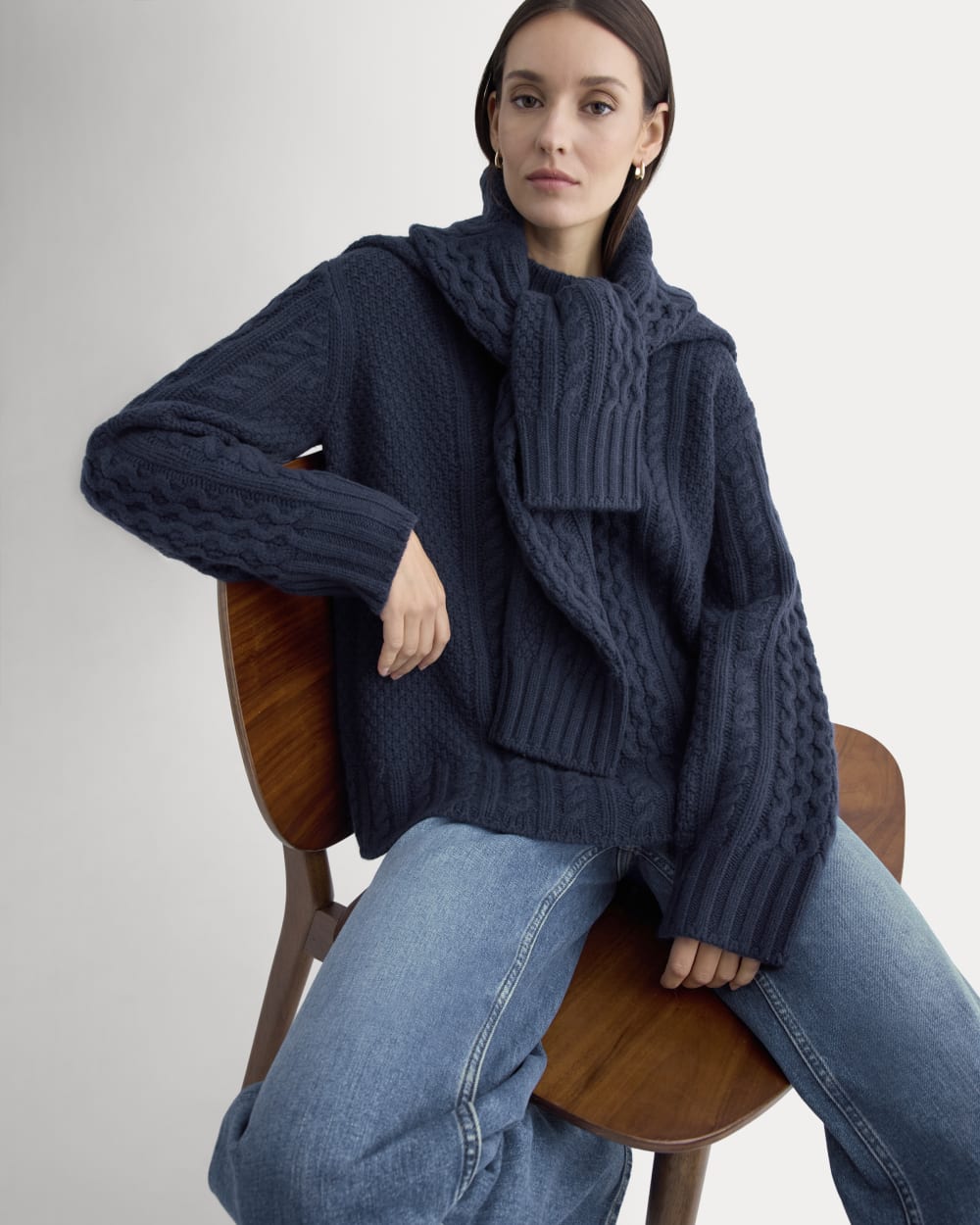 Cable Sweater in Luxe Merino | Navy - Image 3