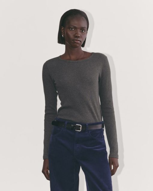 The Luxe Rib Long-Sleeve Crew | Heathered Soot