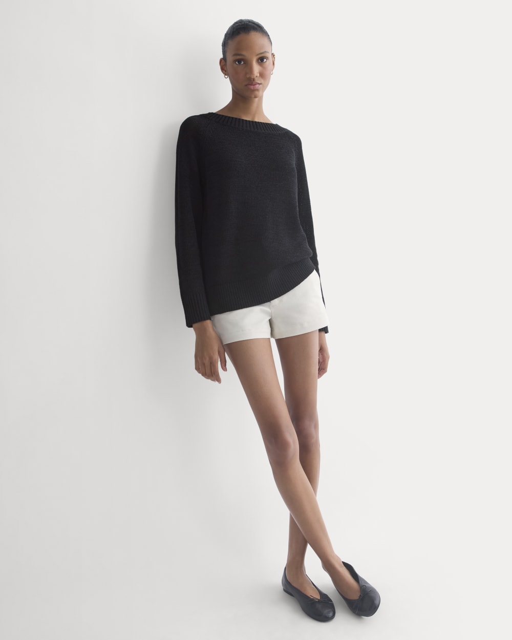 Wide-Neck Crew Sweater in Tape Yarn | Black - Image 3