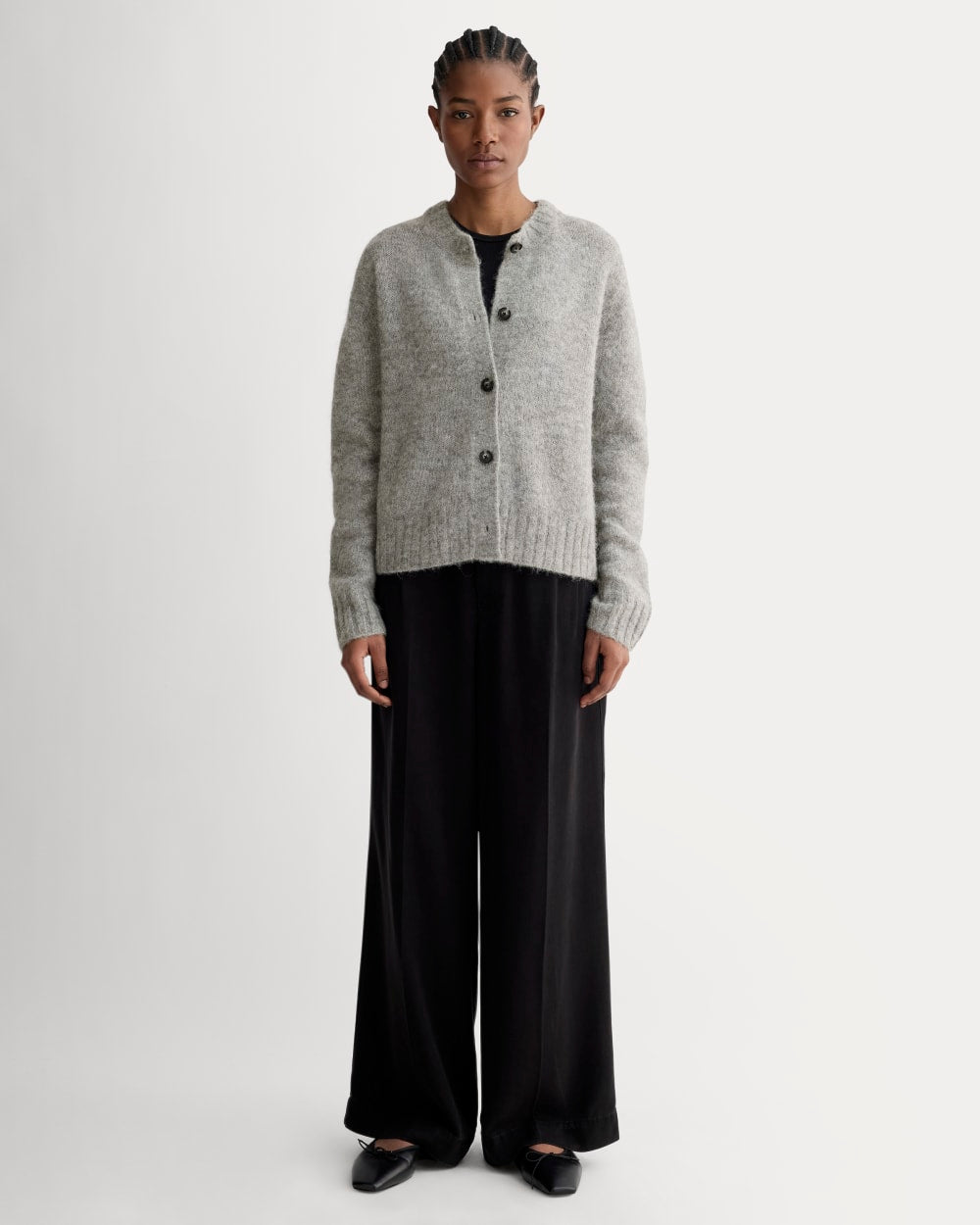 The Crew Cardigan in Alpaca | Heather Stone Grey - Image 3