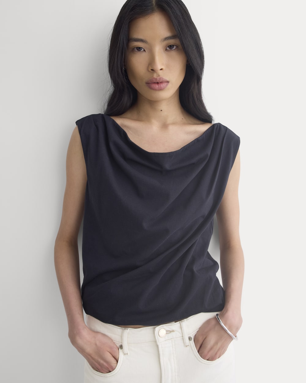 Boatneck Twisted Top in Essential Cotton | Black