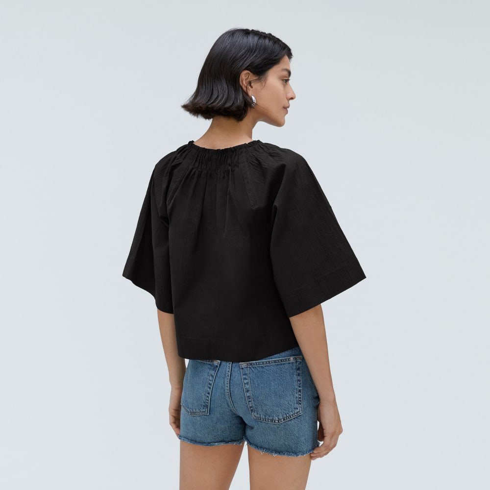 The Seersucker Gathered Tee | Black - Image 3