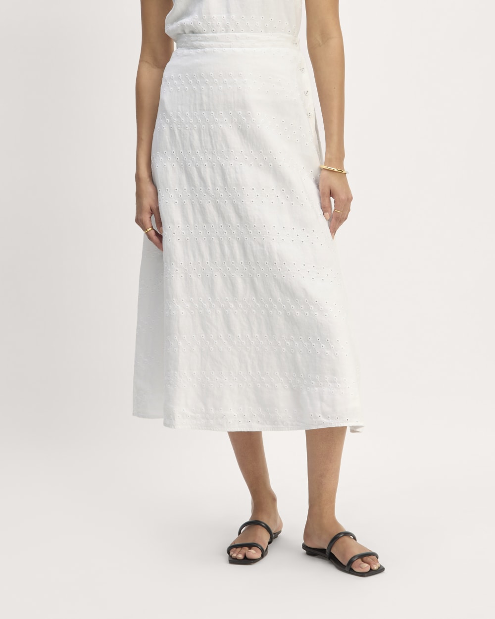 The Linen Eyelet Midi Skirt | White Eyelet - Image 3