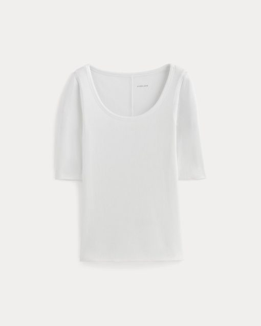 Alternative view of The Luxe Rib Scoop-Neck Tee | White