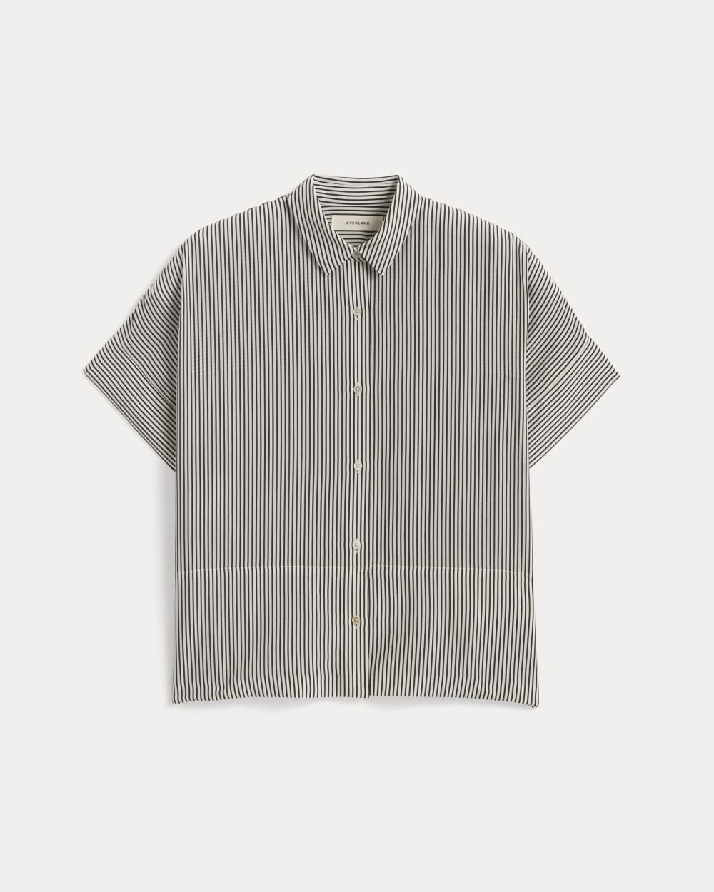 The Boxy Shirt in Washable Silk | Black Micro Stripe - Image 2