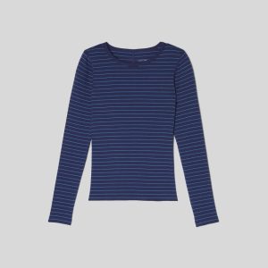 Alternative view of The Pima Micro-Rib Long-Sleeve Crew | Ocean Cavern / Horizon Blue