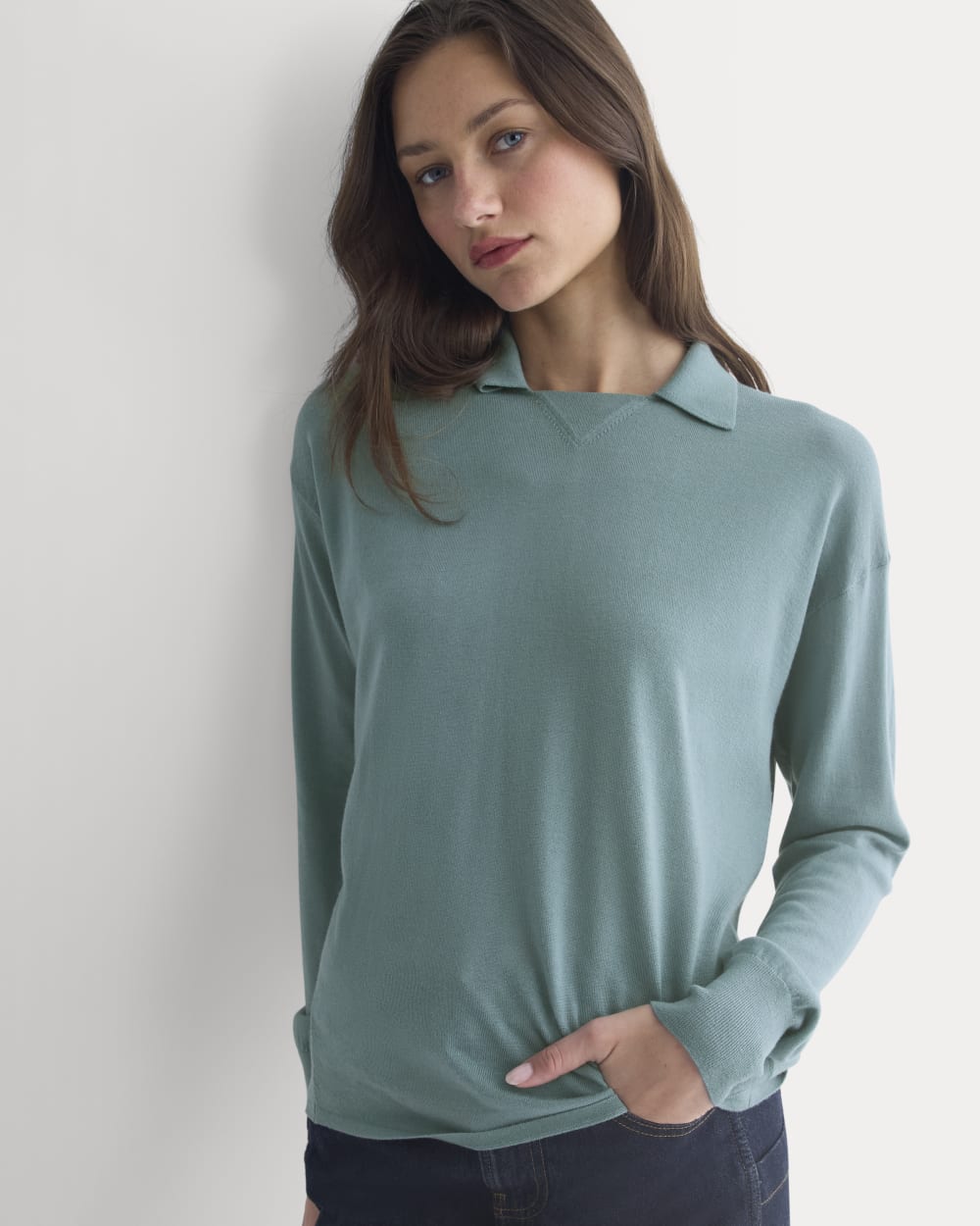 Oversized Polo in Ultrafine Merino | Gray Mist