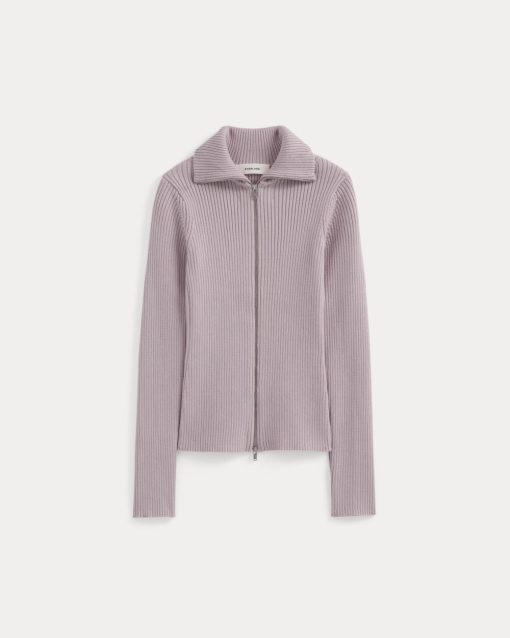 Alternative view of Full-Zip Ribbed Jacket in Everyday Cotton | Burnished Lilac