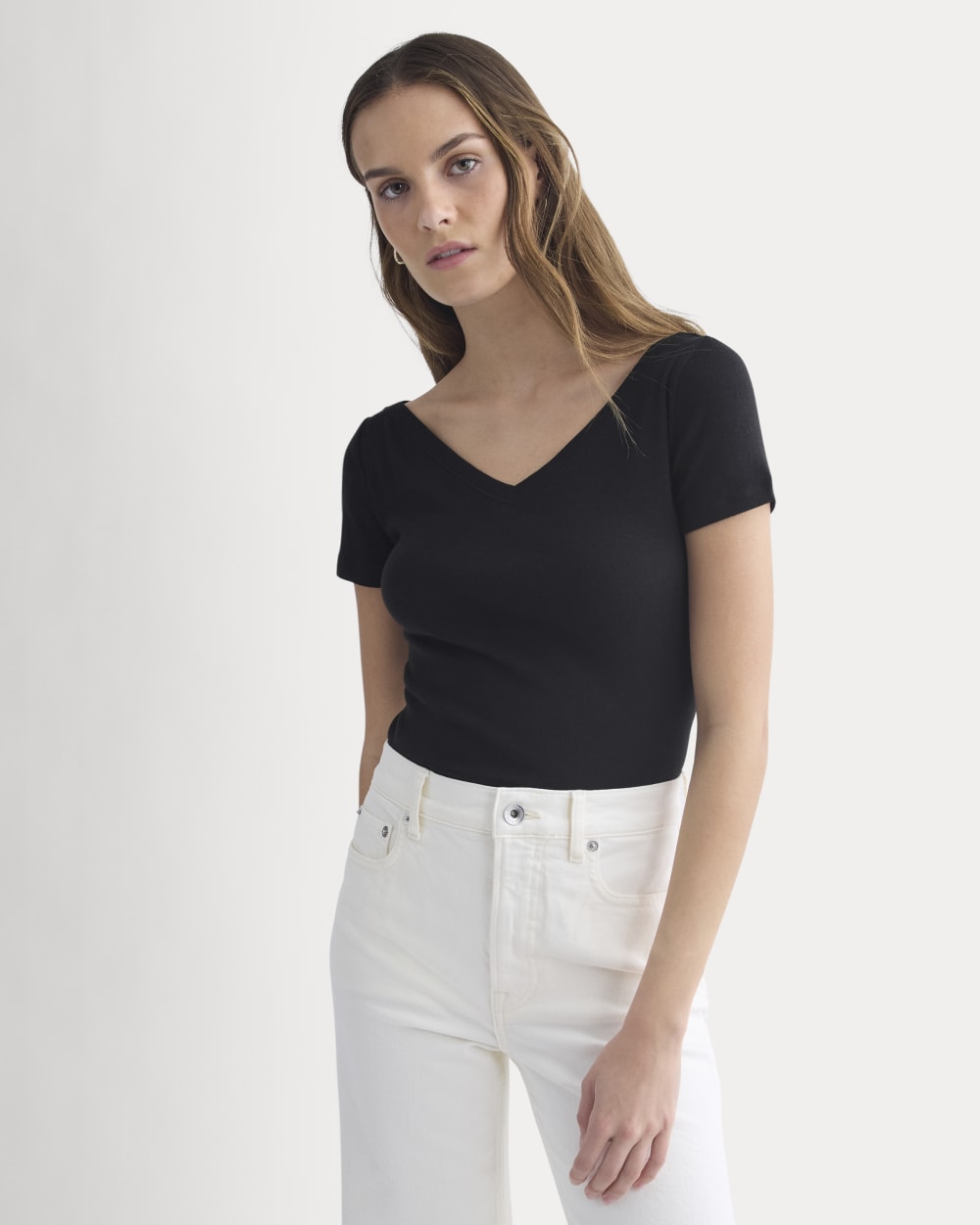 Tissue Short-Sleeve V-Neck Top | Black