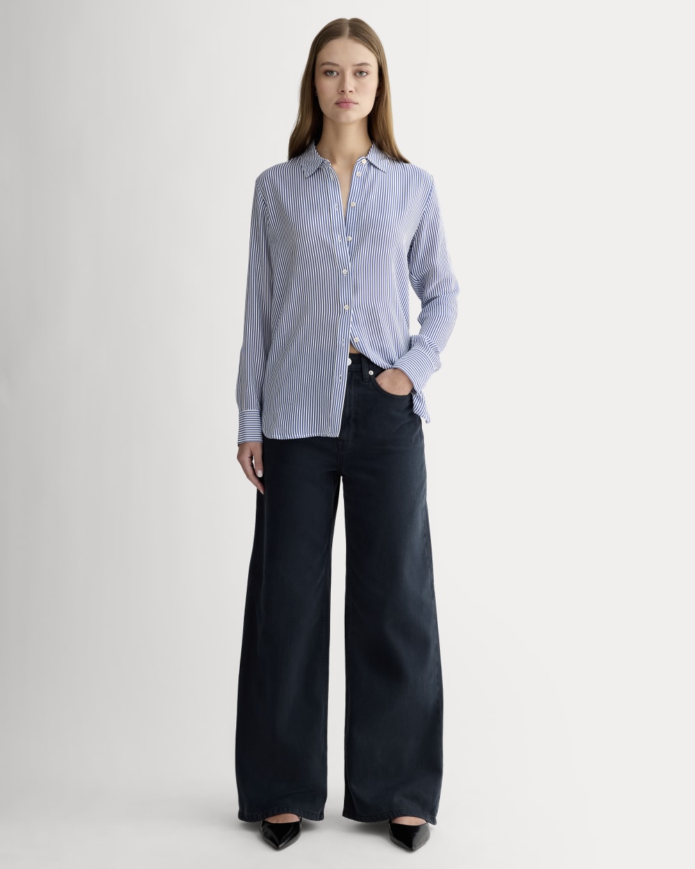 The Must-Have Shirt in Washable Silk | Blue / White - Image 3