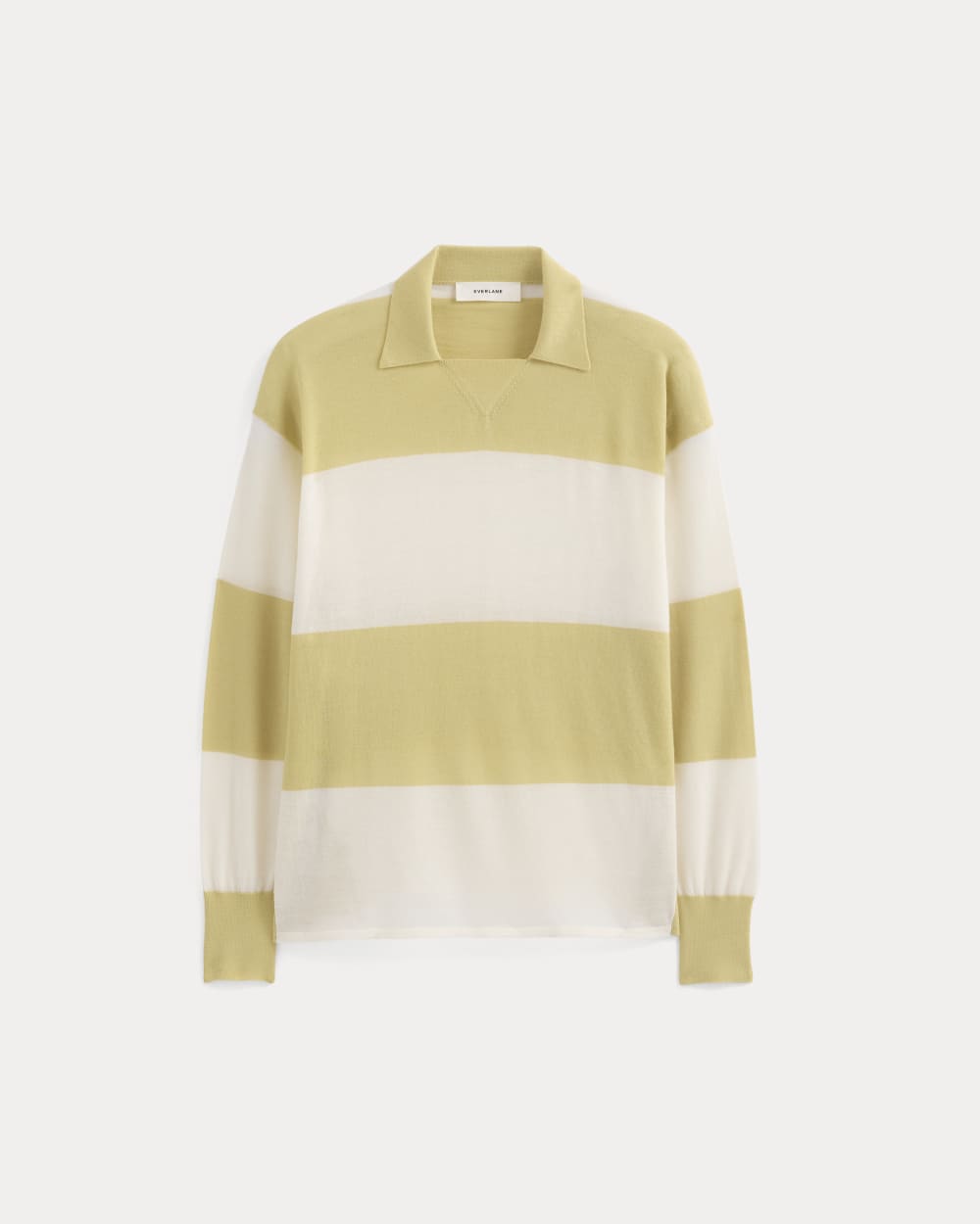 Oversized Polo in Ultrafine Merino | Double Cream / Bone Rugby Stripe - Image 2