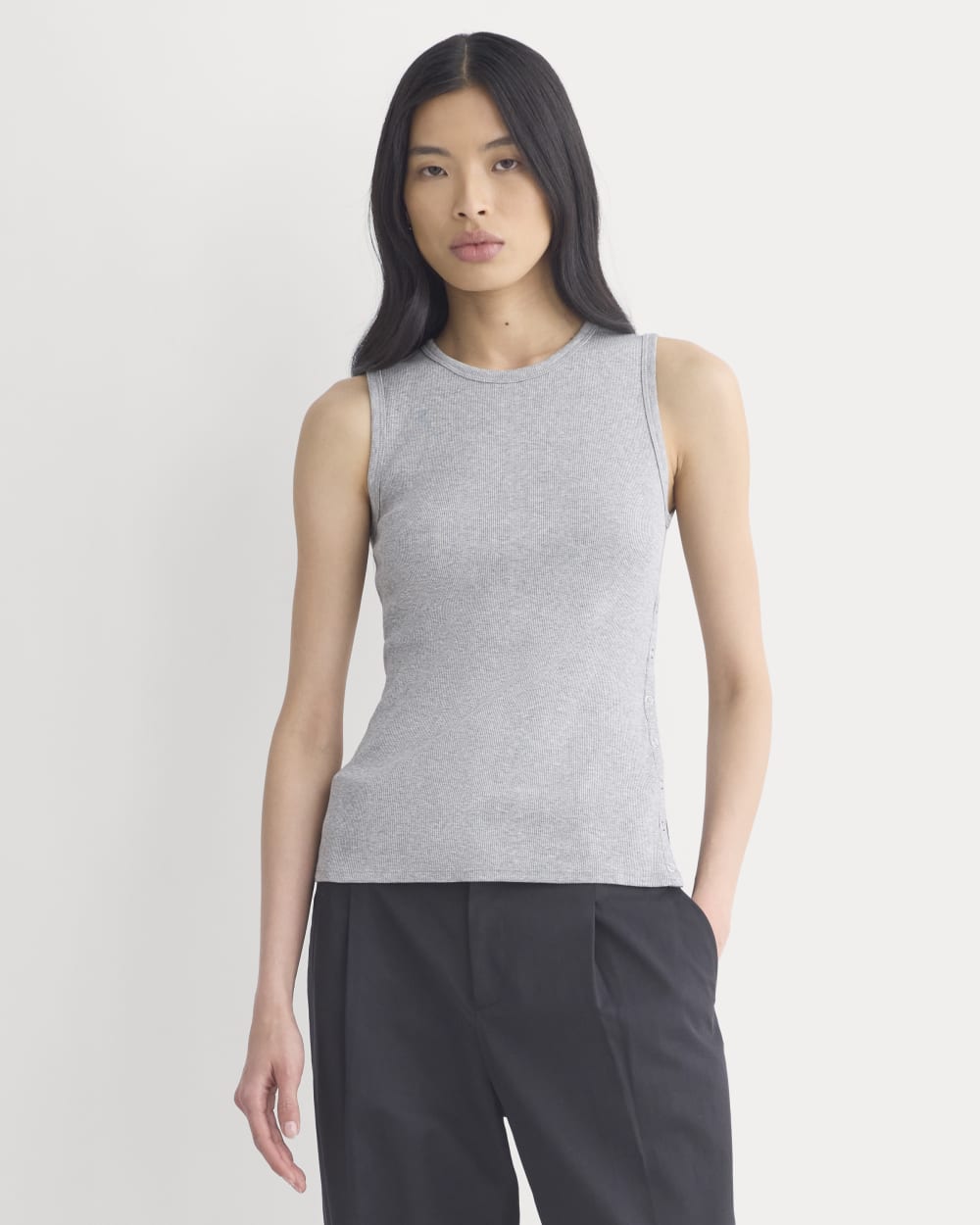 Luxe Rib Side Snap Tank | Heathered Light Grey