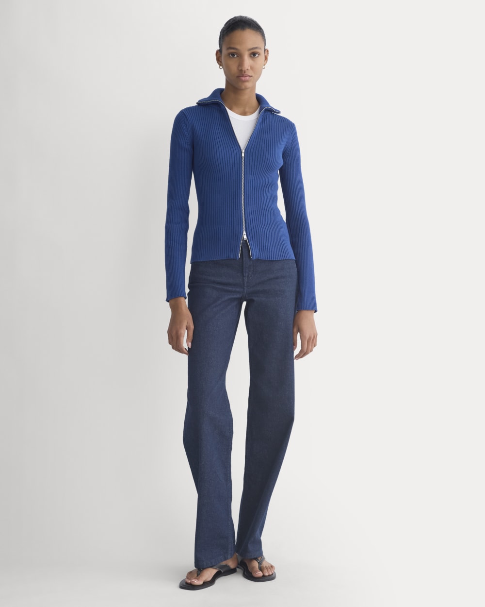 Full-Zip Ribbed Jacket in Everyday Cotton | Estate Blue - Image 3