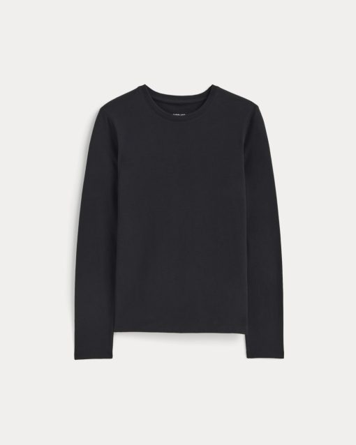 Alternative view of The Slim Long-Sleeve Crew in Essential Cotton | Black