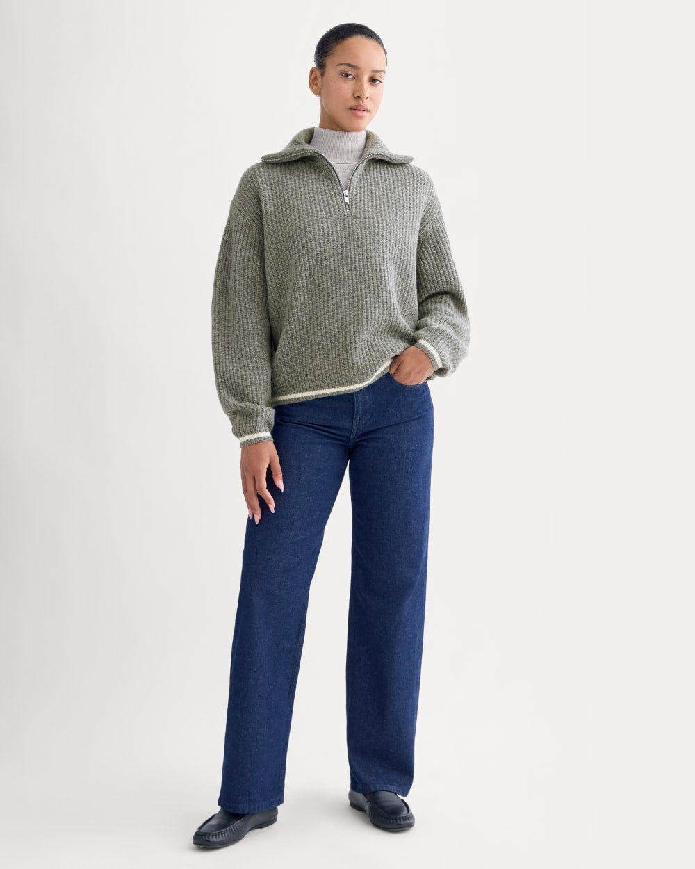 The Half-Zip Sweater in Luxe Merino | Heathered Grey - Image 3