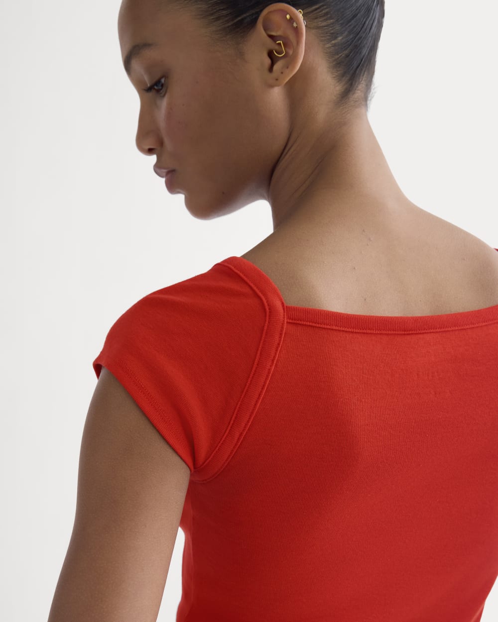 RetroSoft Cotton Square-Neck Tee | Fiery Red - Image 4