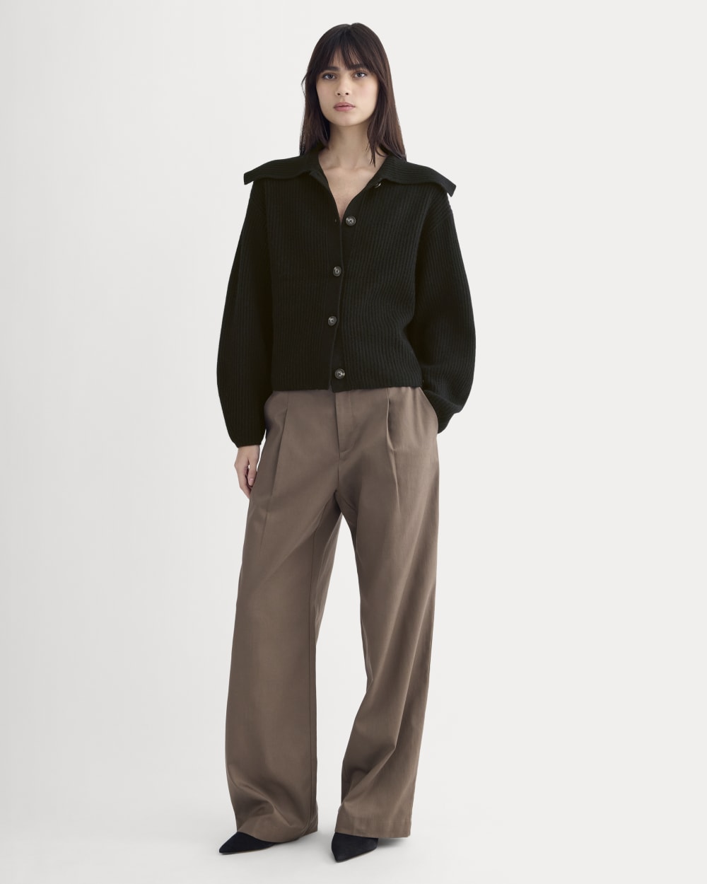 Fisherman Cardigan in Wool Cashmere | Black - Image 3