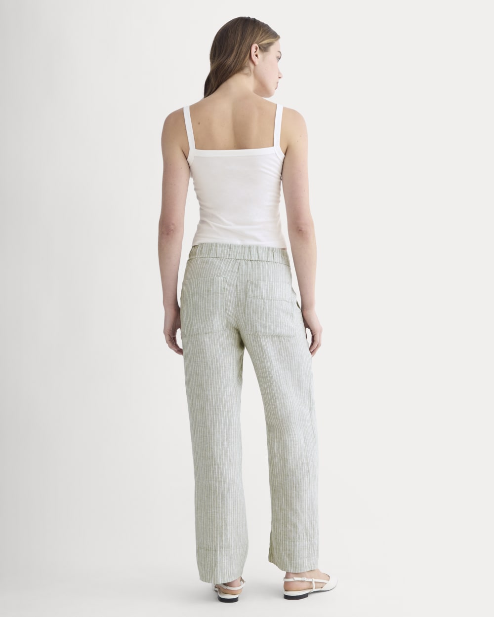 The Linen Easy Pant | Oil Green / White - Image 5