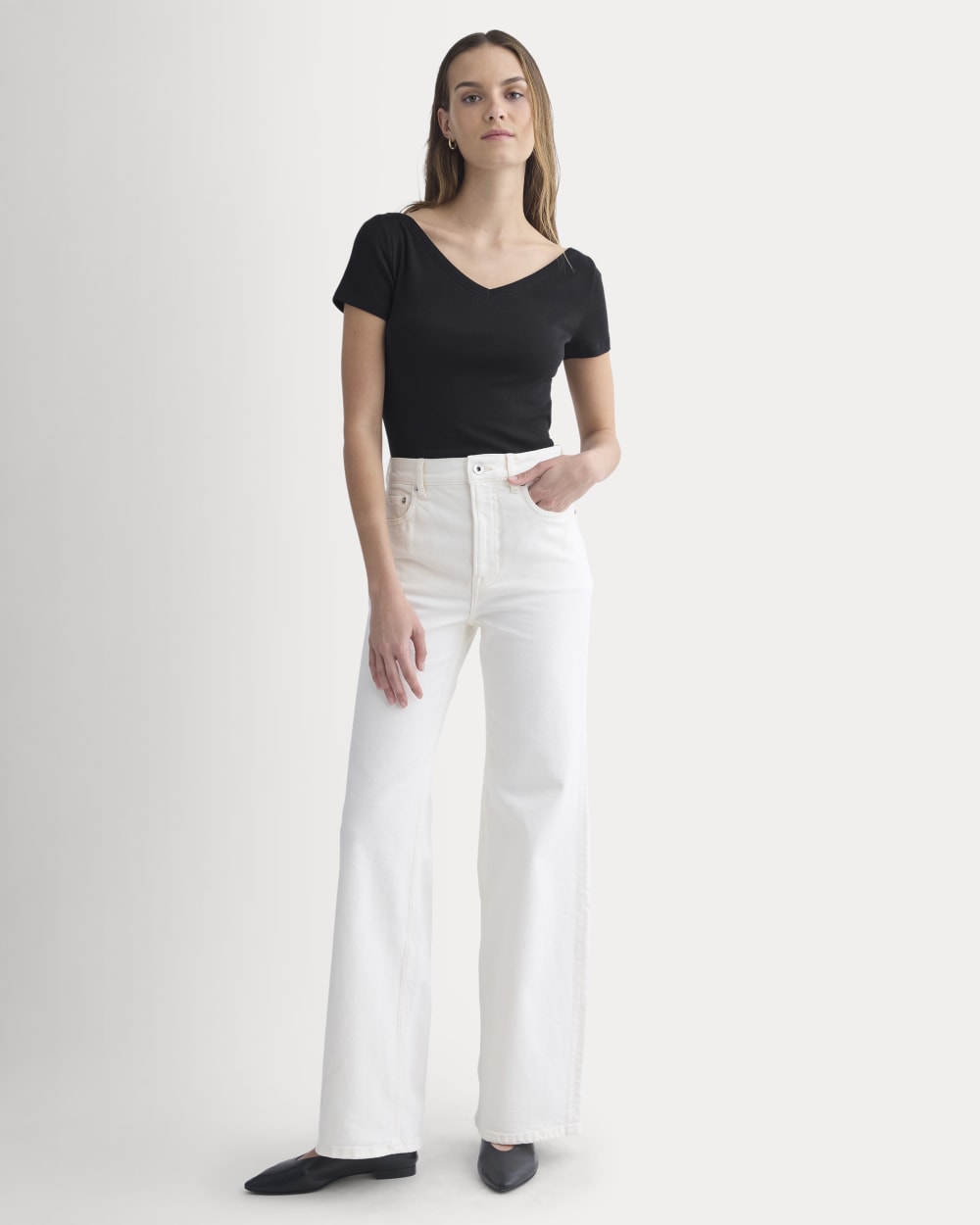 Tissue Short-Sleeve V-Neck Top | Black - Image 3