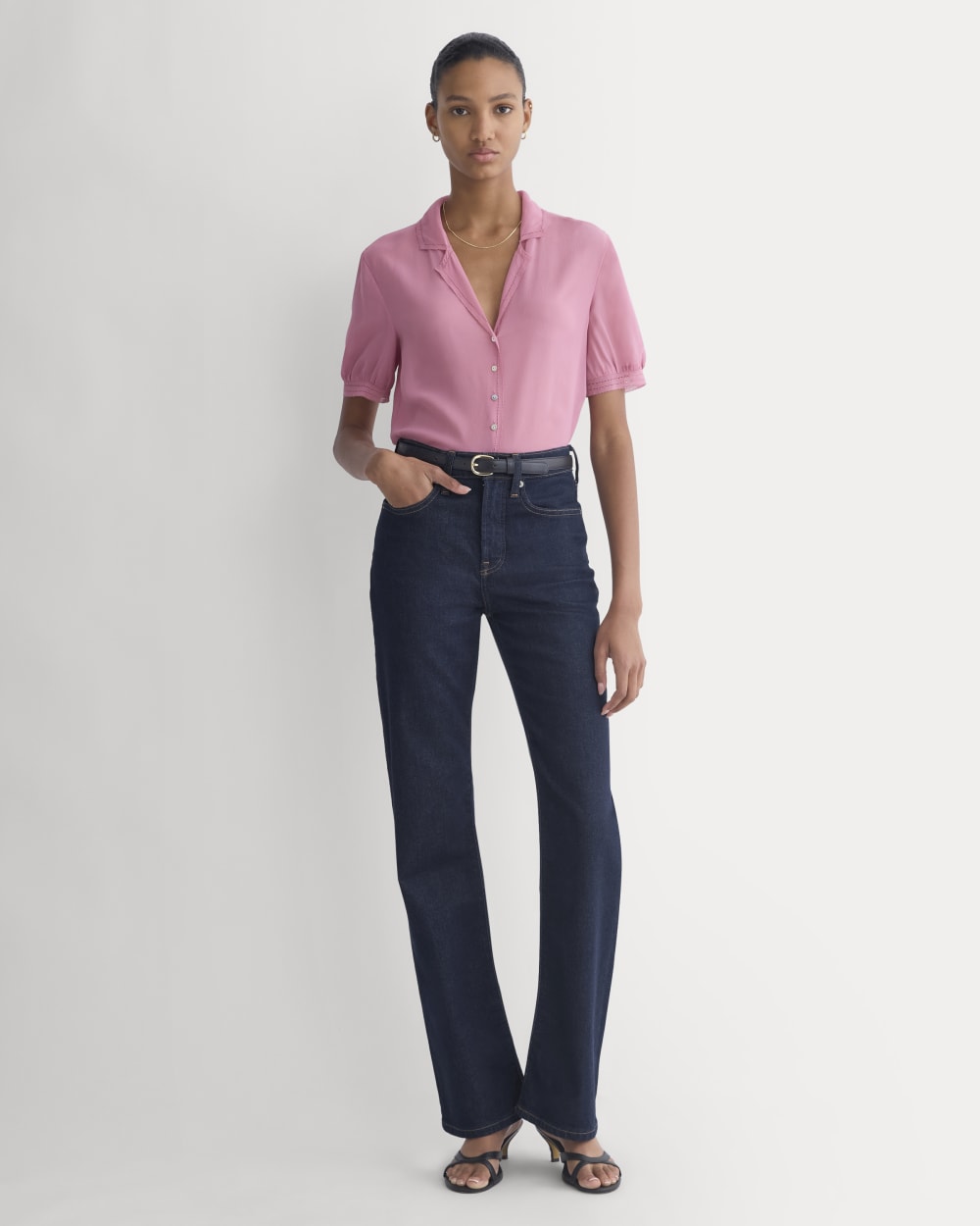 Notch Collar Shirt in Silk Georgette | Heather Rose - Image 3