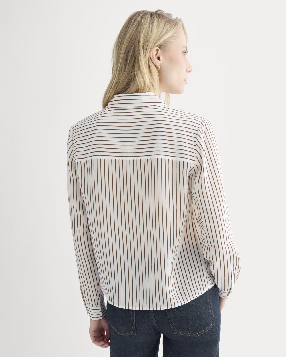 Shrunken Top in Washable Silk | Bone / Toffee Stripe - Image 6