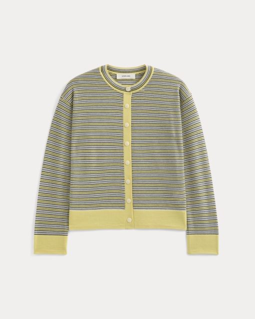 Alternative view of Crew Cardigan in Ultrasoft Merino | Double Cream Multi Stripe