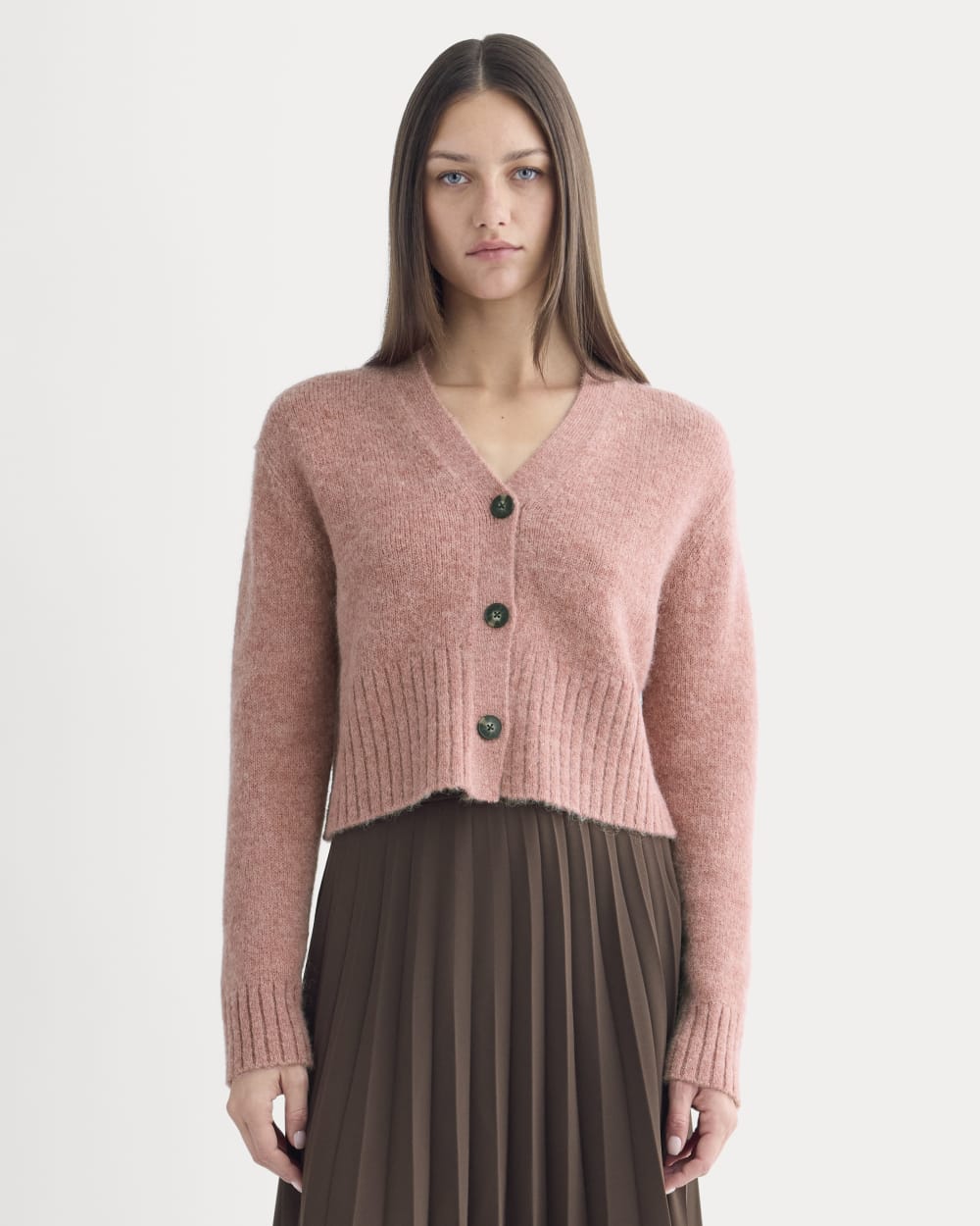 High V Cropped Cardigan in Alpaca | Heather Ash Rose - Image 3