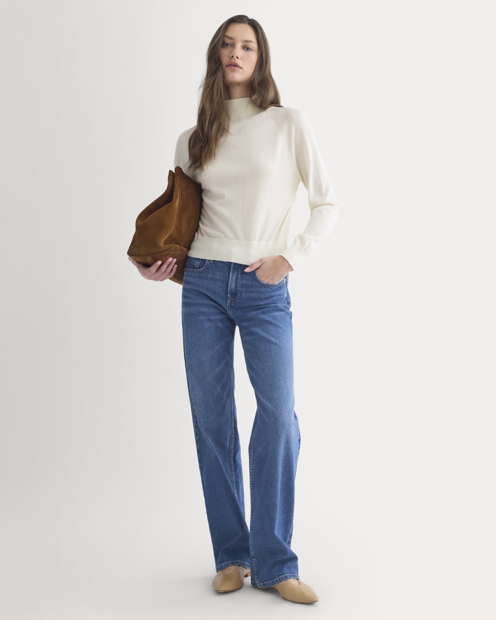 Mockneck Sweater In Ultrafine Merino | Bone - Image 3